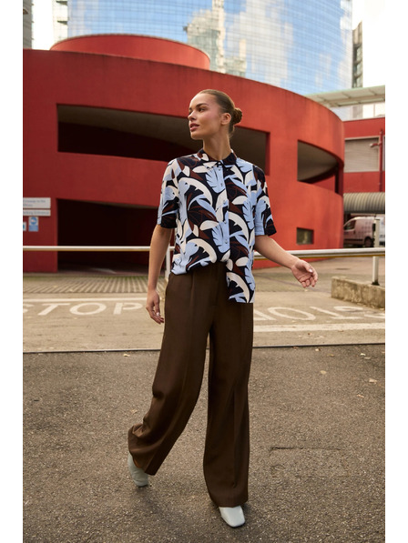 Moodo Smeđe hlače s širokim nogavicama Moodo