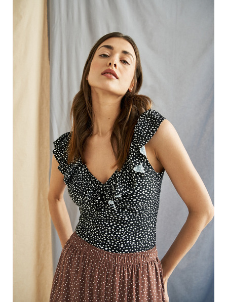 Moodo Jednodjelni kupaći kostim s ukrašenim dekolteom crni Moodo