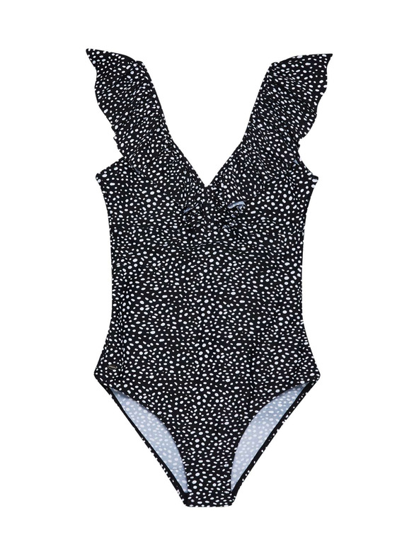 Moodo Jednodjelni kupaći kostim s ukrašenim dekolteom crni Moodo