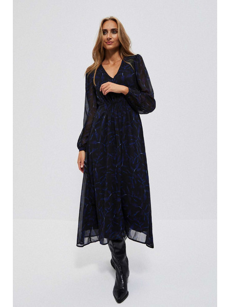 Moodo Crne midi haljine s printom i napuhanim rukavima Moodo
