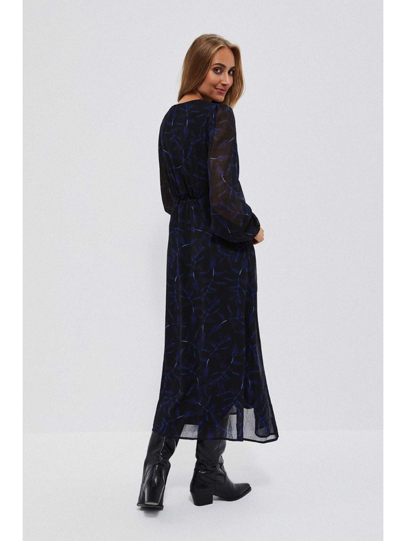 Moodo Crne midi haljine s printom i napuhanim rukavima Moodo