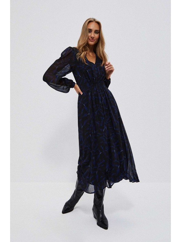 Moodo Crne midi haljine s printom i napuhanim rukavima Moodo