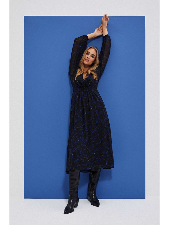 Moodo Crne midi haljine s printom i napuhanim rukavima Moodo