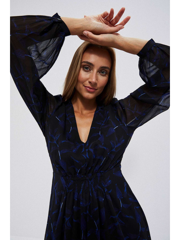 Moodo Crne midi haljine s printom i napuhanim rukavima Moodo