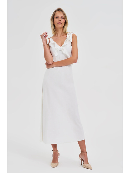 Moodo Bijele midi haljine s volanima na dekolte Moodo