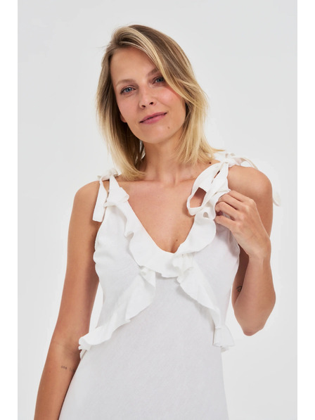 Moodo Bijele midi haljine s volanima na dekolte Moodo