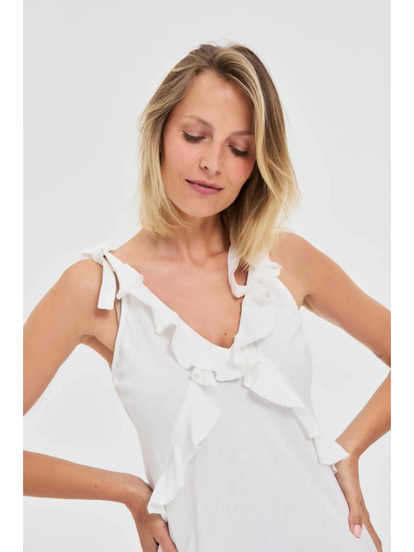 Moodo Bijele midi haljine s volanima na dekolte Moodo