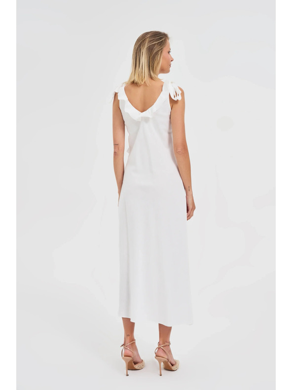 Moodo Bijele midi haljine s volanima na dekolte Moodo