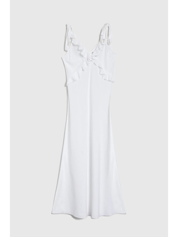 Moodo Bijele midi haljine s volanima na dekolte Moodo