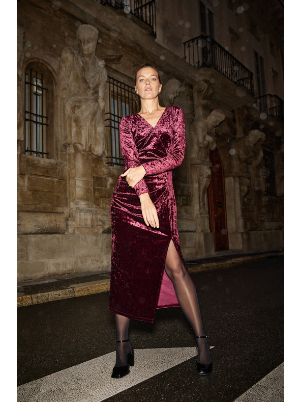 Moodo Bordo baršunaste midi haljine Moodo