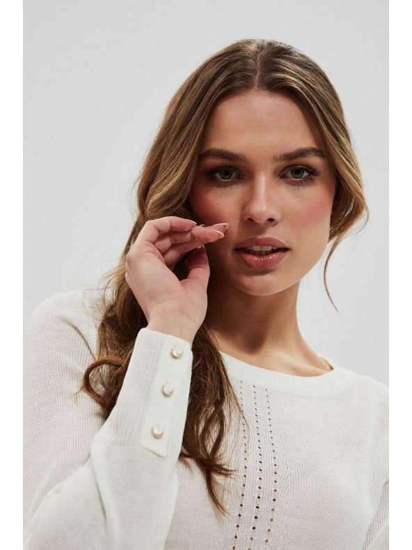 Moodo Biserasti pulover s čipkastom dekoracijom Moodo