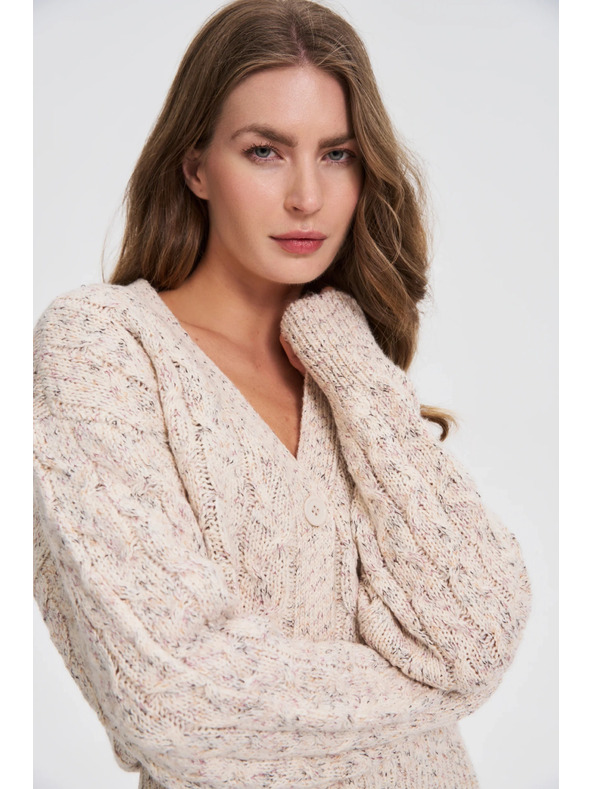 Moodo Béžový kardigan s ukrašenim pletenjem Moodo