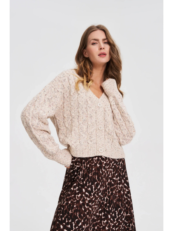 Moodo Béžový kardigan s ukrašenim pletenjem Moodo