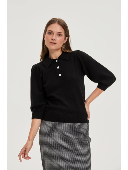Moodo Pulover s ovratnikom crni Moodo