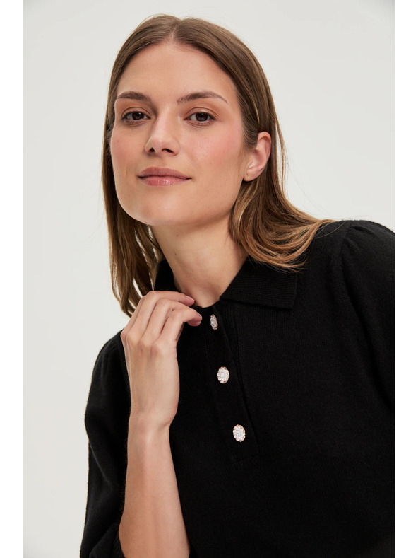 Moodo Pulover s ovratnikom crni Moodo