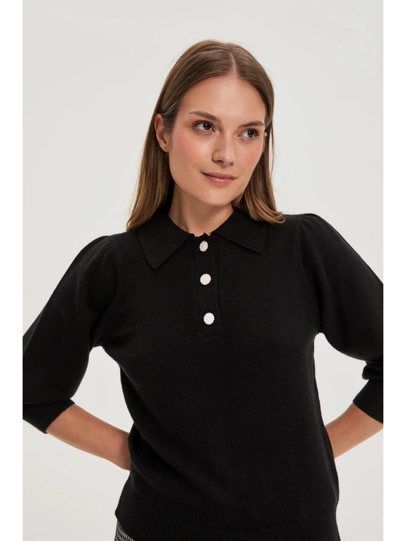 Moodo Pulover s ovratnikom crni Moodo