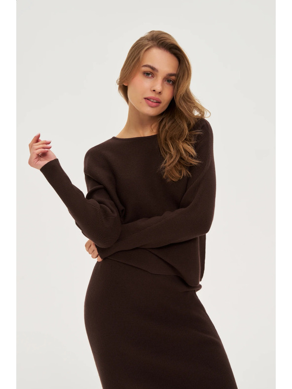 Moodo Rebrasti pulover smeđi Moodo