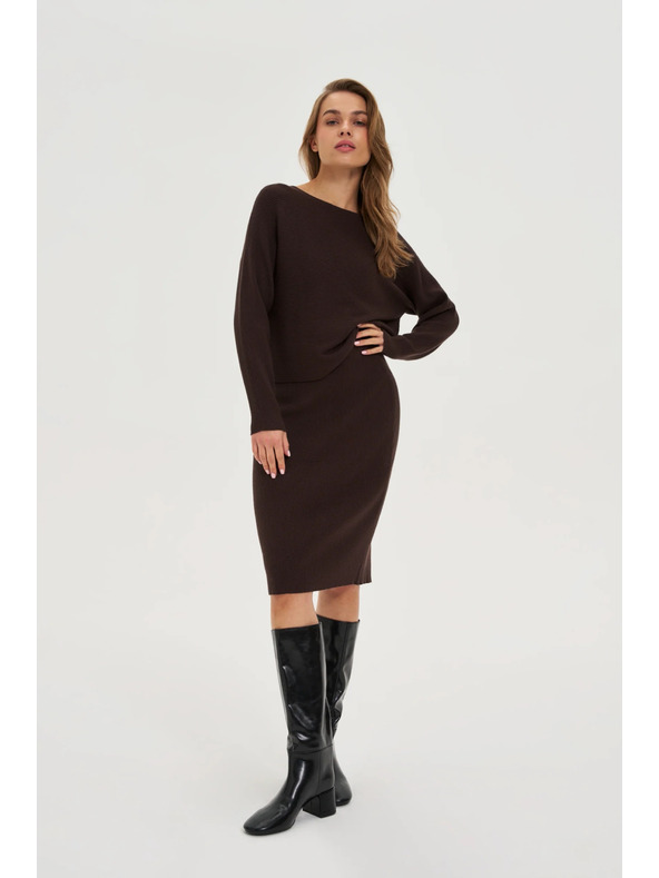 Moodo Rebrasti pulover smeđi Moodo