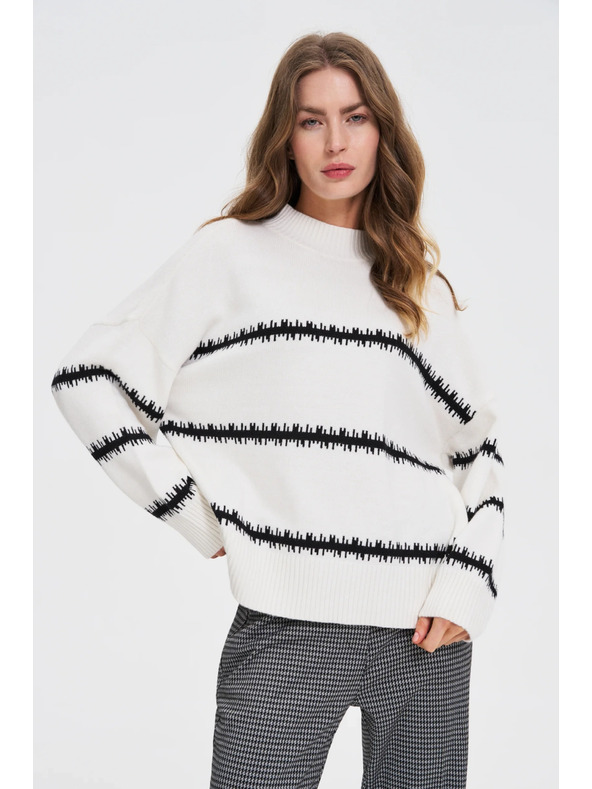 Moodo Bijeli pulover s prugama i spuštenom linijom ramena Moodo
