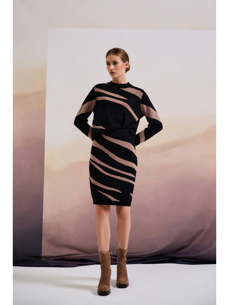 Moodo Crni pulover sa životinjskim uzorkom Moodo