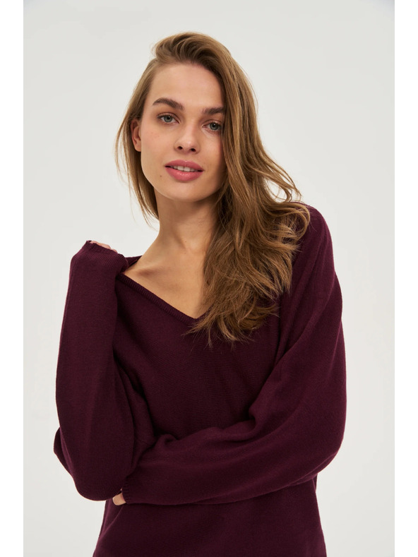 Moodo Pulover s V-izrezom vinsko crveni Moodo