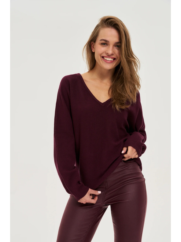 Moodo Pulover s V-izrezom vinsko crveni Moodo