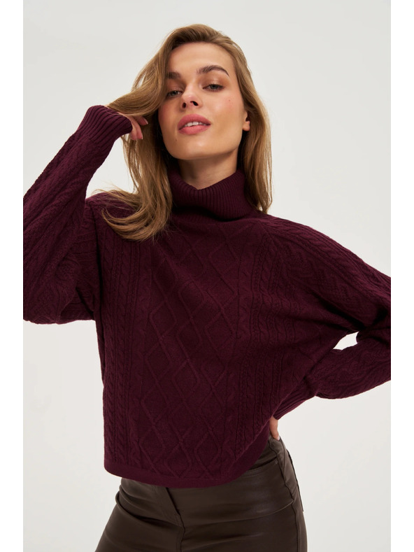 Moodo Pulover s rollnekom vinsko crveni Moodo