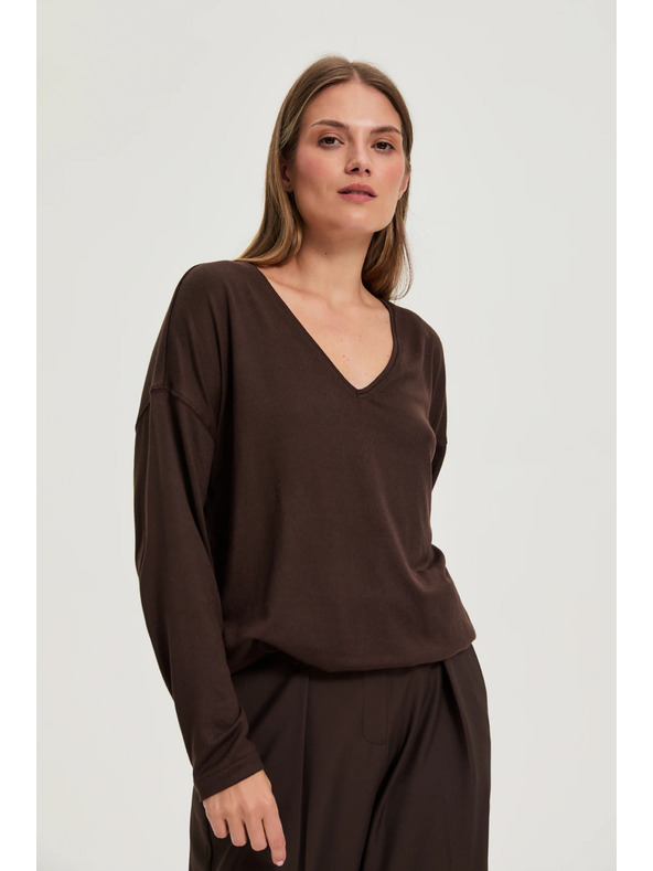 Moodo Pulover s V-izrezom smeđi Moodo