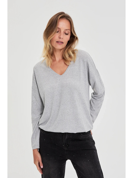 Moodo Sivi pulover s V-izrezom Moodo