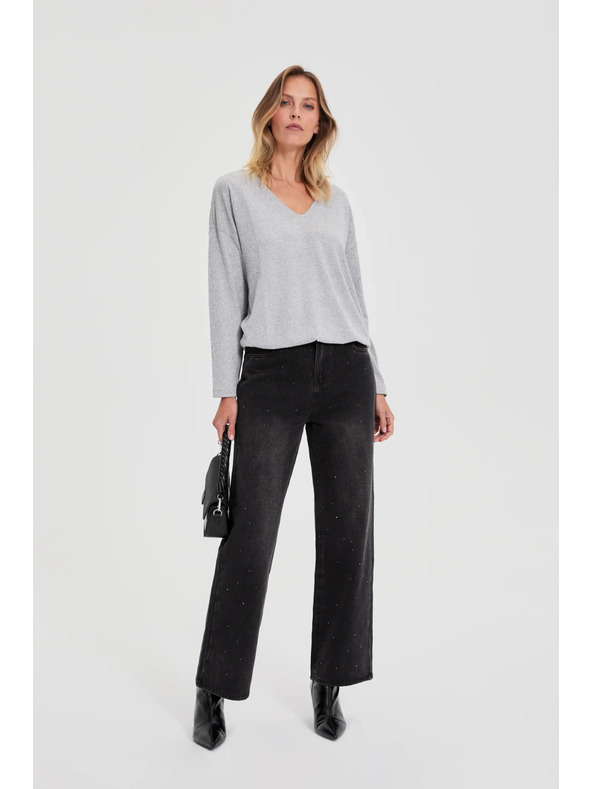 Moodo Sivi pulover s V-izrezom Moodo