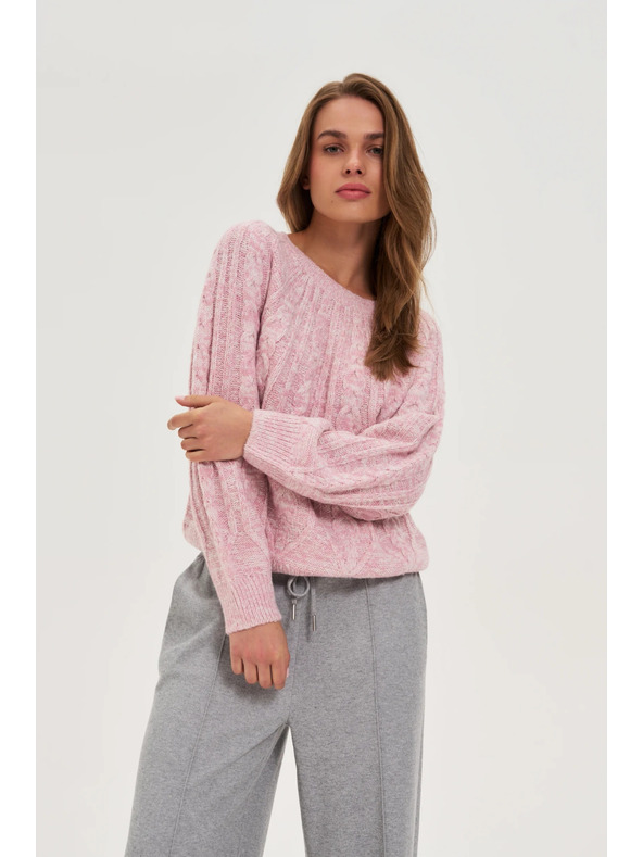 Moodo Ružičasti džemper s dekorativnim pletenicama Moodo