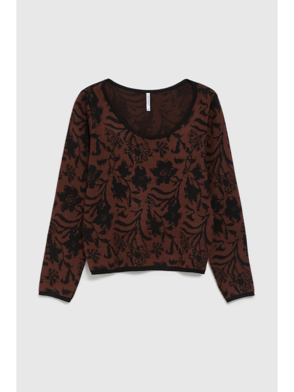 Moodo Smeđi džemper s biljnim uzorkom Moodo