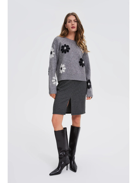 Moodo Sivi džemper s cvjetnim uzorkom Moodo