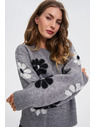 Moodo Sivi džemper s cvjetnim uzorkom Moodo