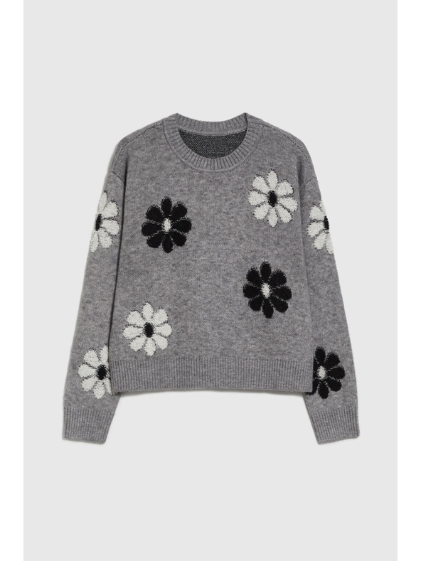 Moodo Sivi džemper s cvjetnim uzorkom Moodo