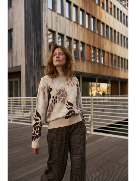 Moodo Uzorasti bež džemper Moodo