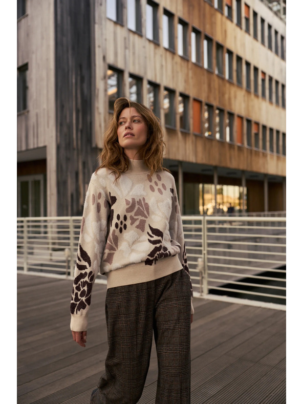 Moodo Uzorasti bež džemper Moodo