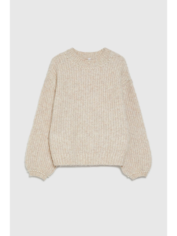 Moodo Bež džemper s perlicama Moodo