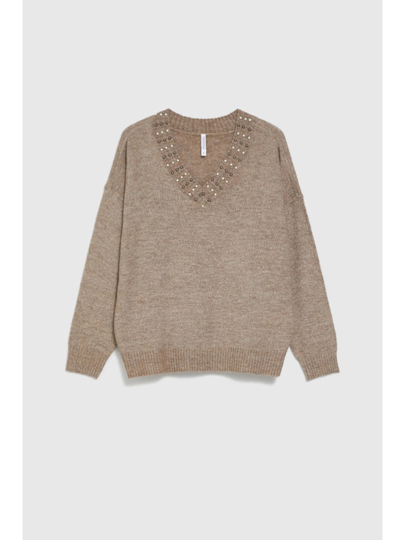 Moodo Smeđi džemper s dekorativnim izrezom Moodo