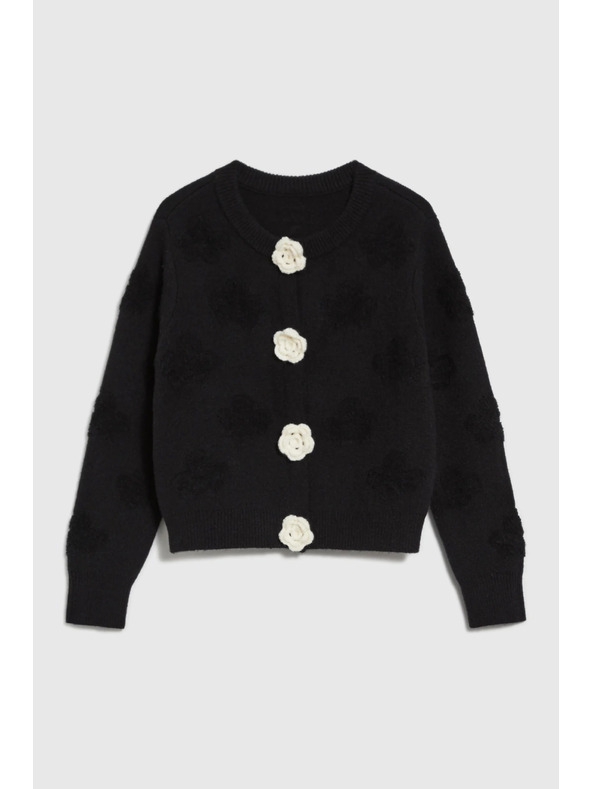 Moodo Crni kardigan s cvijetnom aplikacijom Moodo