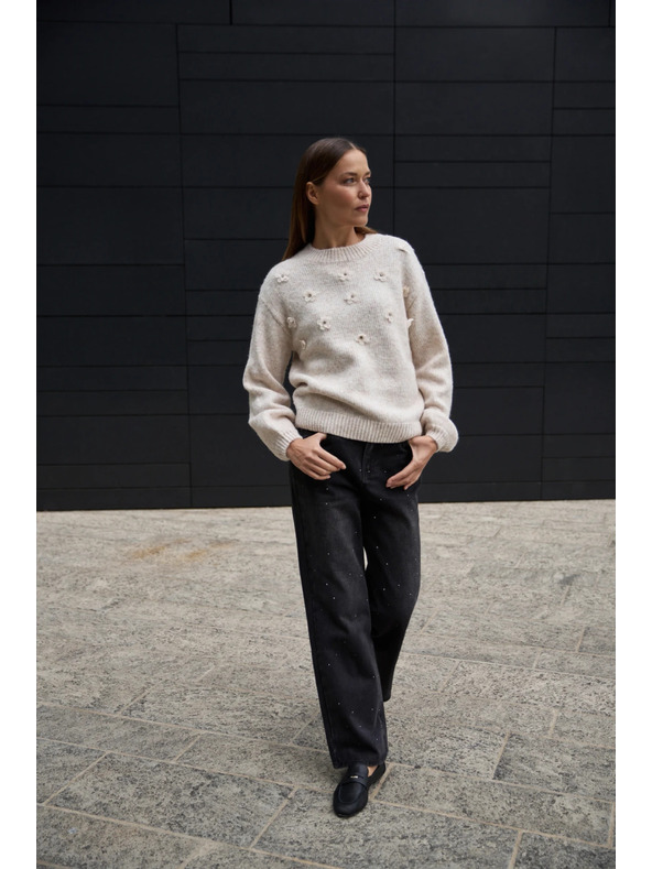 Moodo Bež džemper s aplikacijom Moodo