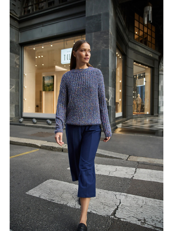 Moodo Tamno plavi džemper ukrašen šarenim koncem Moodo