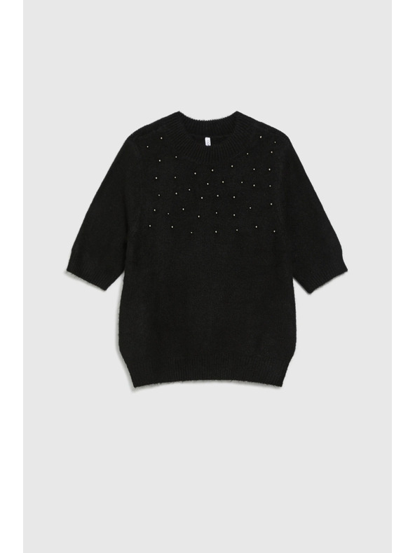 Moodo Crni džemper ukrašen perlicama Moodo