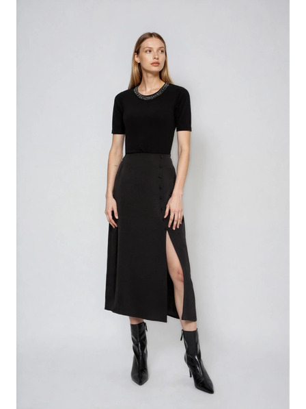 Moodo Crni džemper s dekorativnim izrezom Moodo