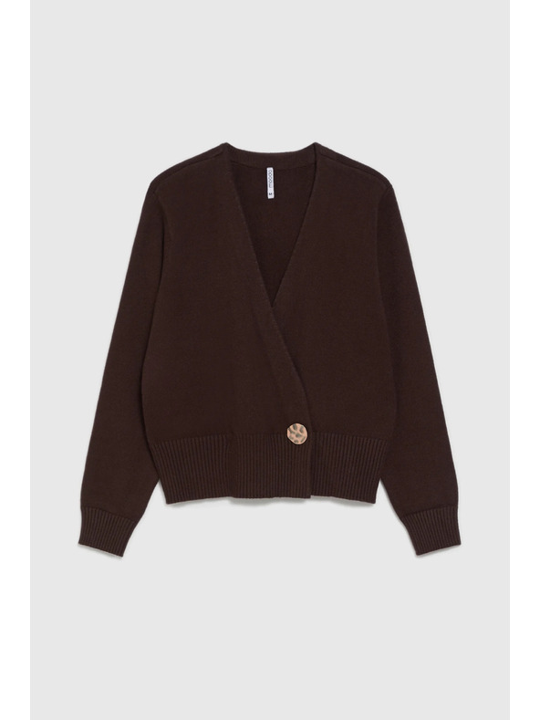 Moodo Smeđi kardigan s dekorativnim gumbom Moodo