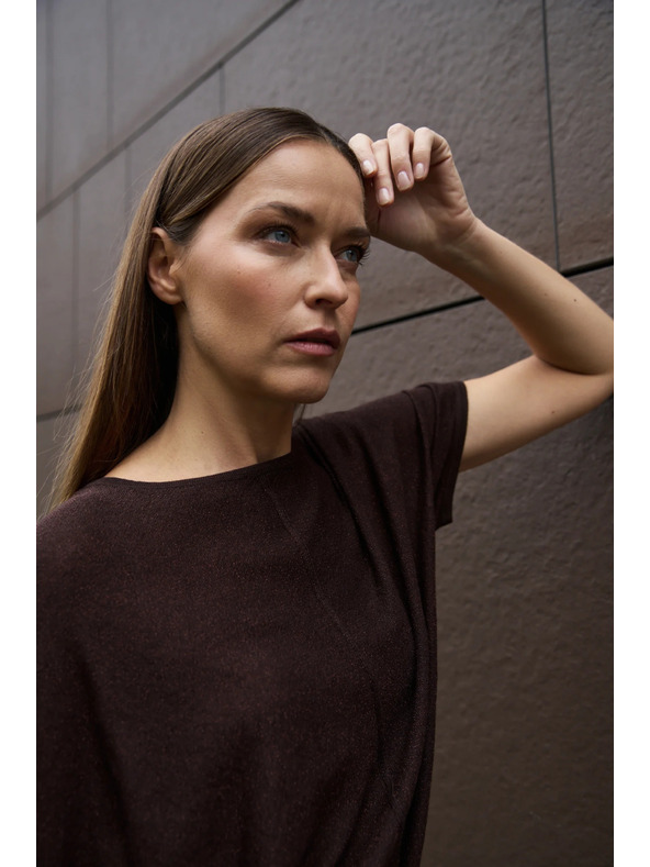 Moodo Smeđi pulover s kratkim rukavima Moodo