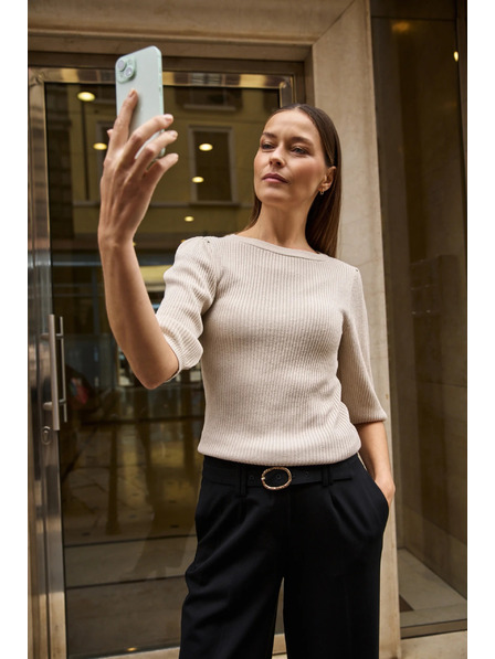 Moodo Rebrasti džemper s napuhnutim rukavima bež Moodo