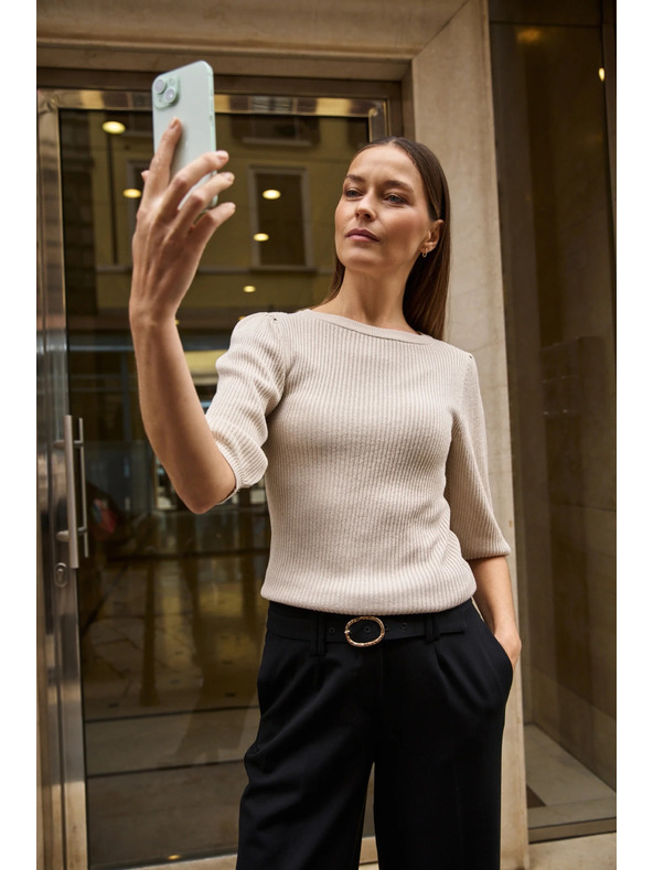 Moodo Rebrasti džemper s napuhnutim rukavima bež Moodo