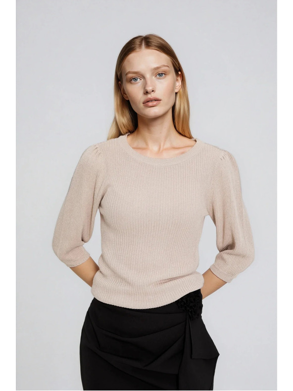 Moodo Rebrasti džemper s napuhnutim rukavima bež Moodo