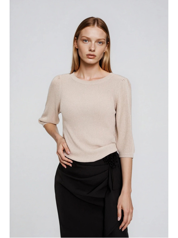 Moodo Rebrasti džemper s napuhnutim rukavima bež Moodo